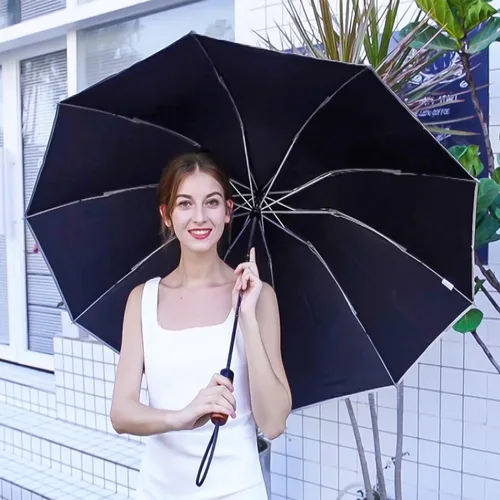 Vista 6 de Lejorain Golf Large Inverted Umbrella - Black Big Windproof Heavy Duty Upside Down 46/50/54 Inch Compact Reverse Car Automatic Folding Reflective