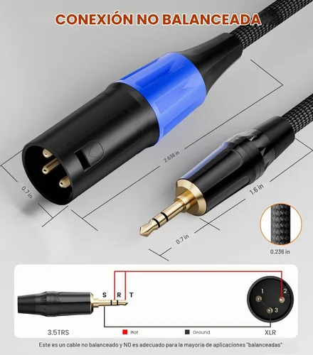 Vista 6 de Cable de 0.1 in a XLR, cable de audio macho a macho de 1/8 pulgadas