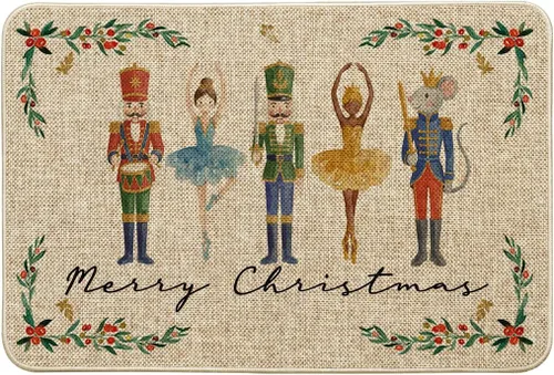 Vista 10 de Artoid Mode Felpudo de Cascanueces en Acuarela Feliz Navidad, Alfombra de Invierno de Perfil Bajo Tapete Intercambiable para Interiores y Exteriores