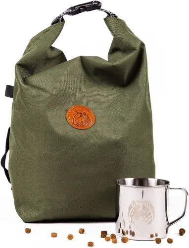 Vista 8 de Wilderdog Bolsa para perros - Resistente al agua, portador de croquetas portátil y taza de acero inoxidable - Negro