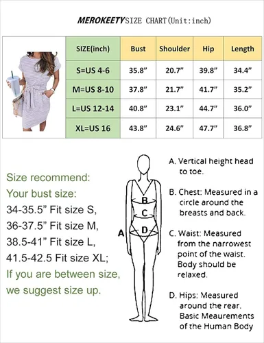 Vista 8 de MEROKEETY - Vestido de verano con manga corta, a rayas, casual, cinturón de amarrar y bolsillos para mujer