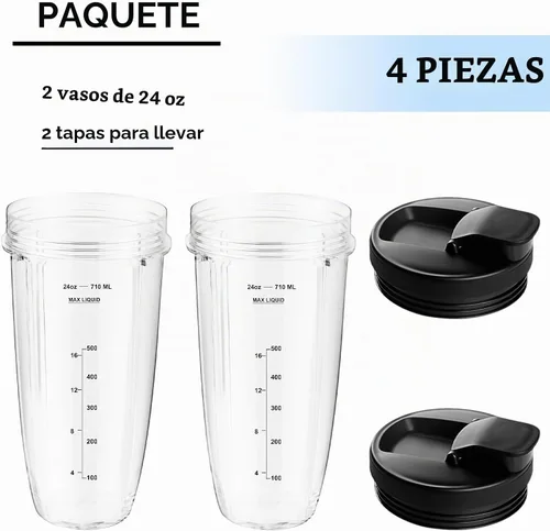 Vista 5 de Paquete de 2 vasos de licuadora de repuesto para Ninja, vasos de licuadora de 24 onzas con tapas para llevar, compatibles con Nutri Ninja Auto IQ