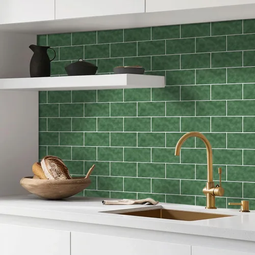 Vista 6 de Alwayspon 10 calcomanías de vinilo verde oscuro para azulejos de pared de 11.8 in x 5.9 in, impermeables, para cocina, baño, autoadhesivas