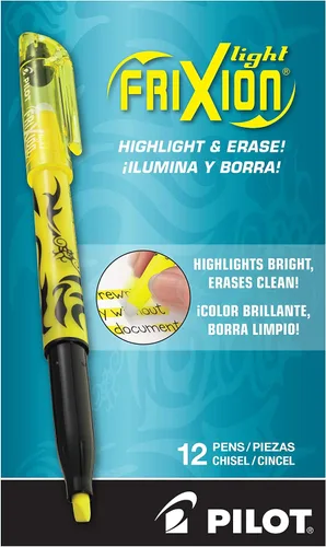 Vista 2 de Pilot FriXion Light 46522 paquete de 2 rotuladores fluorescentes borrables color rosa con punta chisel, Amarillo