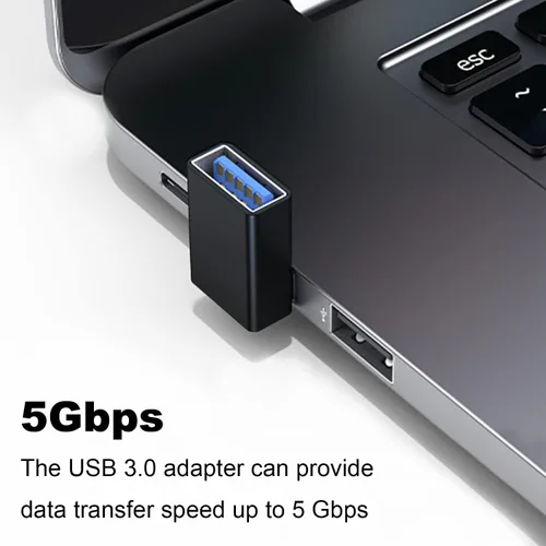Vista 3 de AreMe Adaptador USB 3.0 de 90 Grados Paquete de 2, Convertidor Extensor USB A Macho a Hembra de Ángulo Hacia Arriba para PC, Laptop, Cargador USB A