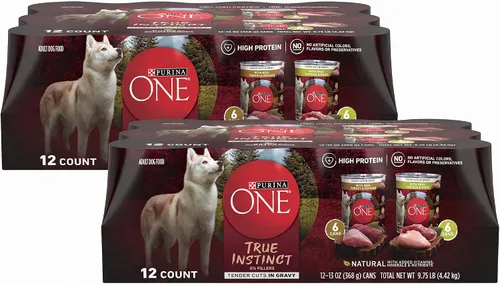 Vista 11 de Purina ONE Comida húmeda para perros con alto contenido de proteínas True Instinct cortes tiernos en salsa de comida para perros con carne de res
