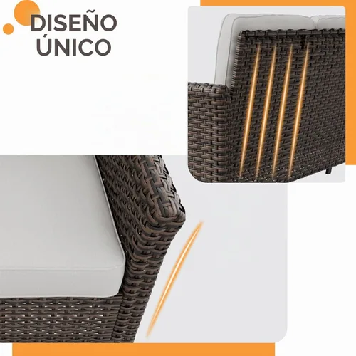 Vista 6 de COOS BAY Harbor Retreat - Sofá para exteriores, sofá de ratán de 3 plazas con cojines, muebles de patio pequeños para balcón o terraza, marrón/beige