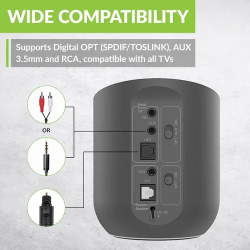 Vista 6 de Avantree Orbit - Transmisor de Audio Bluetooth 5.0 para TV con Soporte de Paso de Sonido Envolvente 5.1, Clase 1 de Largo Alcance, Pantalla LED
