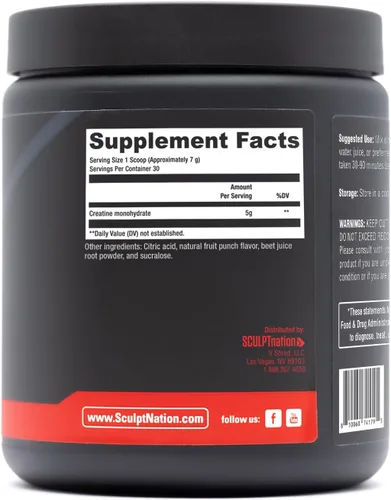 Vista 5 de Sculpt Nation by V Shred Creatine - Polvo de monohidrato de creatina premium para apoyar los músculos, la energía y la función cerebral, creatina
