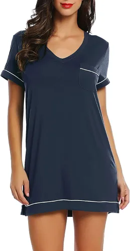 Vista 2 de Cherrydew Camisón suave para mujer, manga corta, cuello en V, viscosa, hecho de bambú, camisón corto