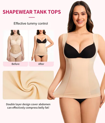 Vista 3 de Gotoly Chaleco de compresión para mujer con control de abdomen, faja de compresión invisible