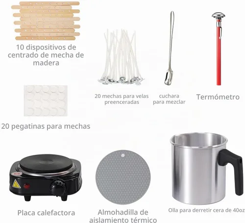 Vista 2 de Aroparc Kit de fabricación de velas con derretidor de cera, olla de fusión de cera de doble caldera de 40 onzas, termómetro, dispositivo de centrado
