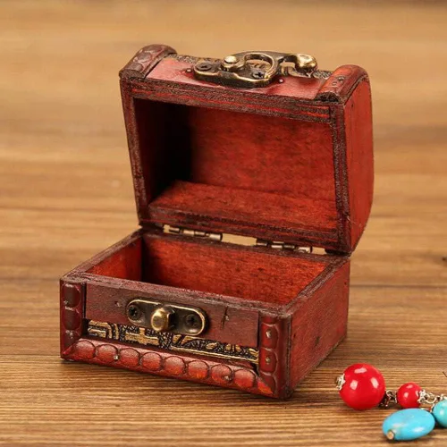 Vista 5 de OBTANIM Cajas de joyería pequeñas vintage, caja de almacenamiento de madera hecha a mano de 3 pulgadas con cerradura de metal, caja de regalo