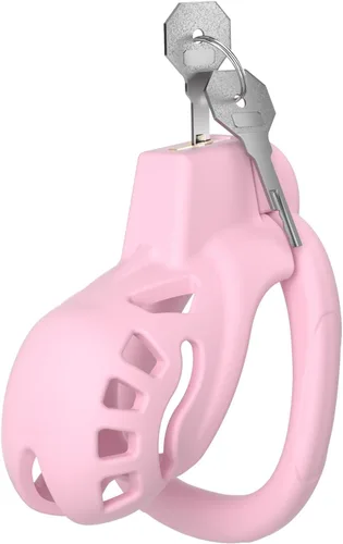 Vista 8 de Jaula de castidad masculina, dispositivo XS de castidad con 5 tamaños de anillos y candado invisible para ejercicio del pene del hombre