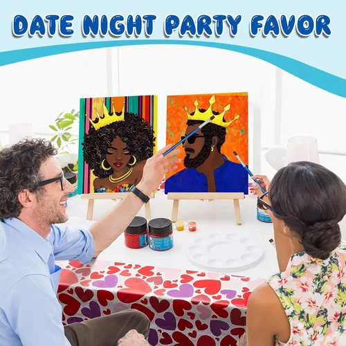 Vista 7 de Yeaqee Kit de 13 piezas de pintura y sorbo para adultos, lienzo elástico, para citas, noche, San Valentín, suministros de pintura, juego de pintura