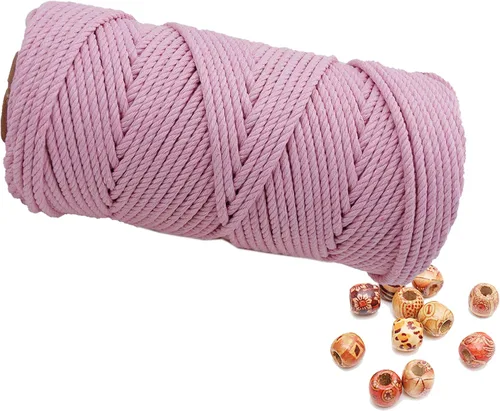 Vista 8 de Cordón de macramé beige de 0.078 pulgadas x 220 yardas, cuerda de algodón torcido de 4 hebras natural para colgar en la pared, manualidades, cordel