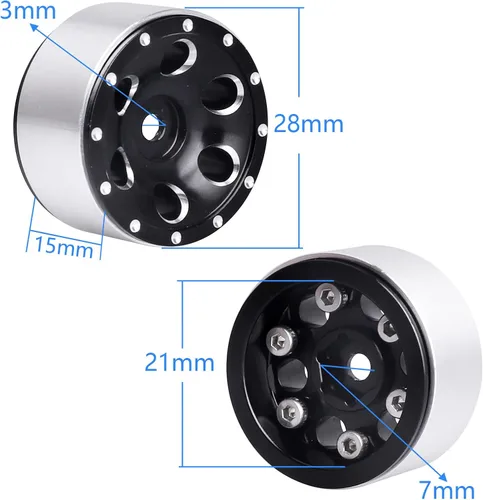 Vista 2 de 1.0 Beadlock Wheels 1" Micro llantas de rueda para todos 1/24 Escala Axial SCX24 RC Crawler Car Upgrades Accesorios
