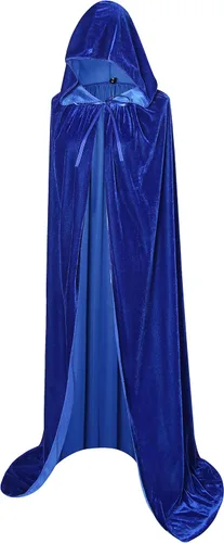 Vista 15 de BIGXIAN Capa larga con capucha, capa de terciopelo, disfraz de bruja para Halloween para mujeres y hombres Negro