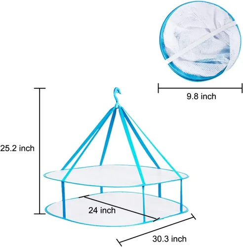 Vista 2 de Secador de suéter plegable para colgar de gran tamaño, red de malla de doble capa, ahorro de espacio, fácil de almacenar, adecuado para ropa