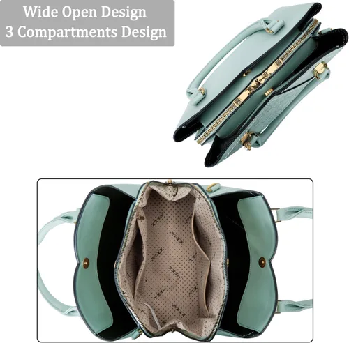 Vista 6 de KKXIU Monederos y bolsos de mano con triple compartimento para mujer, bolso de mano con asa superior