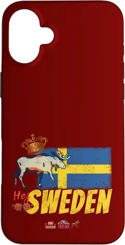 Vista 22 de Funda para iPhone 16 Suecia con bandera vintage y recuerdo de alce