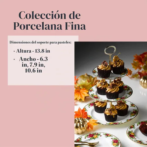 Vista 3 de Royal Albert - Soporte de tartas de tres pisos con diseño de rosas del viejo país
