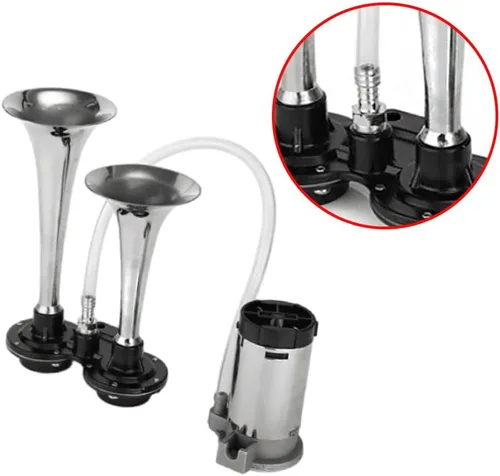 Vista 3 de 12V doble tubo Metal Car Horn Metal Car Trompeta 178DB Super ruidoso cuerno de aire para barco tren vehículo