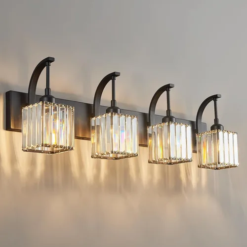 Vista 12 de Luces de tocador de cristal de 3 luces negras para tocador de baño, modernas lámparas de baño de cristal sobre espejo de 23.62 pulgadas de largo