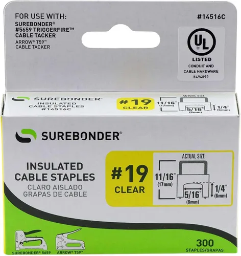 Vista 3 de Surebonder Grapas de cable aisladas, transparentes, para cable de red RG-6, RG-59, coaxial, cable Ethernet y otros cables de hasta 5/16 pulgadas