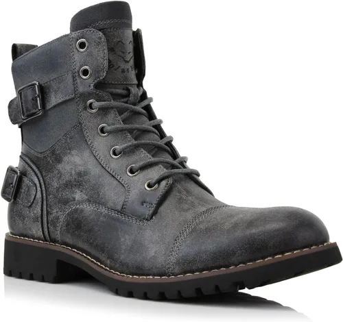 Vista 12 de Polar Fox Colección de botas de combate estilo militar para hombre Botas de tobillo con punta redonda y cordones para hombre con cremallera
