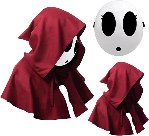 Vista 10 de Máscara de chico tímido con capa, 2 piezas, disfraz de anime de sueño blanco para Halloween, accesorios de accesorios de cosplay