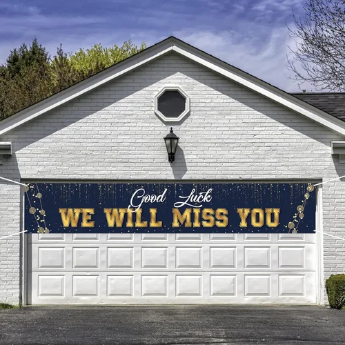 Vista 7 de Cartel de fondo grande con texto en inglés «Good Luck We Will Miss You», cartel de jardín de graduación, fiesta de jubilación, suministros