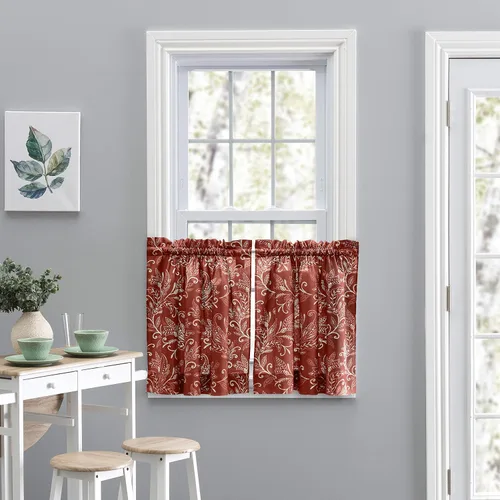 Vista 16 de Ellis Curtain Lexington Leaf Tailored Swags, Azul 56"x36