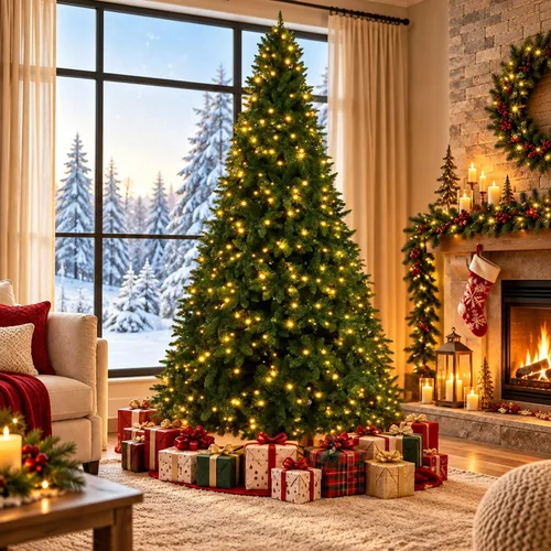 Vista 7 de Árbol de Navidad artificial preiluminado de 10 pies, árbol de Navidad verde con 600 luces LED, 1000 puntas de ramas de PVC, soporte de metal