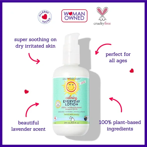 Vista 3 de California Baby Loción calmante Hidratante 100% a base de plantas Loción de lavanda para bebé Hidratante facial para piel seca