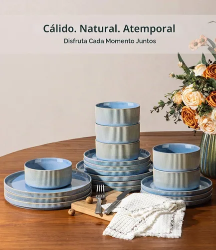 Vista 7 de GBHOME Stoneware Dinnerware Sets for 4, 12-Piece Plates and Bowls Set