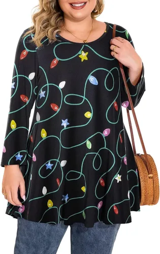 Vista 19 de BELAROI Blusas tipo túnica de manga 3/4 para mujer, talla grande, cómoda para usar con leggings, estilo casual 5-Winered