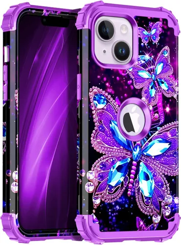Vista 27 de Miqala Funda compatible con iPhone 13, que brilla en la oscuridad, tres capas, resistente, a prueba de golpes, de plástico duro, funda protectora
