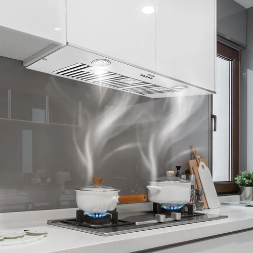 Vista 9 de VEVOR Campana de Ventilación Integrada, 800CFM 3-Velocidades, Campana de Cocina de Acero Inoxidable de 36 Pulgadas con Control de Botón de Impulso