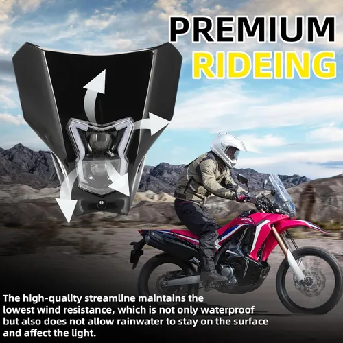 Vista 6 de Faro delantero de motocicleta universal para CRF450R CRF450L CRF450RX CRF250L CRF250L RALLY CRF300L CRF300L RALLY CRF250R CRF250F negro