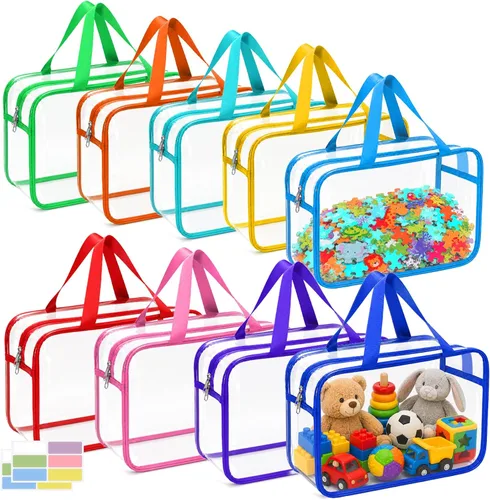 Vista 9 de Bolsas de almacenamiento de juguetes extra grandes de 12.6 x 9.25 x 6.9 pulgadas, 6 paquetes de bolsas organizadoras de juguetes transparentes