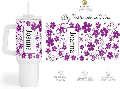 Vista 4 de Vaso personalizado de 40 onzas con asa y pajita, vaso aislado de acero inoxidable, taza de viaje, taza de café de doble pared para bebidas frías
