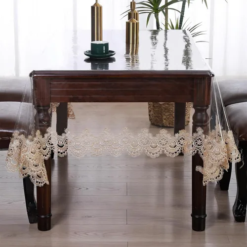 Vista 8 de Mantel rectangular de plástico transparente de vinilo impermeable, borde de encaje bordado, mantel transparente para comedor, cocina al aire libre