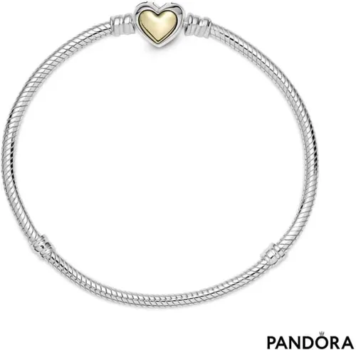 Vista 3 de PANDORA Pulsera de cadena de serpiente con cierre de corazón dorado, talla 16, Sin gemas.