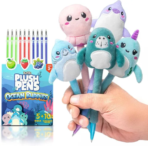Vista 8 de BUNMO Lindos bolígrafos – Bolígrafos divertidos de felpa con agarre suave y 6 recambios de colores – Regalos para preadolescentes – Lápices