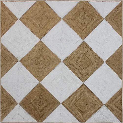 Vista 13 de Chindi - Alfombra cuadrada de yute de algodón de 3 pies, diseño beige y multicolor, patrón geométrico trenzado a mano de yute para interiores