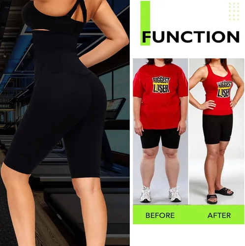 Vista 5 de huiming Pantalones cortos de sauna para mujer, cintura alta, entrenamiento de cintura estomacal, leggings adelgazantes, pantalones moldeadores