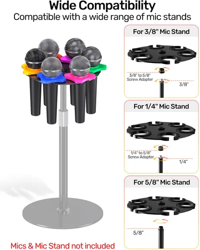 Vista 3 de Soporte para múltiples micrófonos de hasta 6 micrófonos (acolchado de aluminio/goma) para micrófonos dinámicos, con cable e inalámbricos