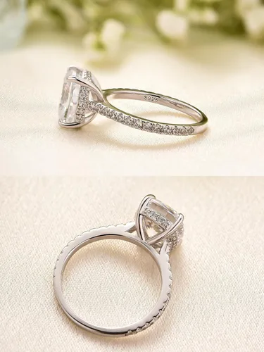 Vista 31 de Anillo de compromiso de corte cojín de 4 quilates para mujer, piedra blanca/amarilla grado 5A, circonita cúbica S925, plata, amarillo/blanco/oro rosa