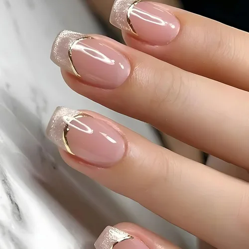 Vista 41 de Uñas postizas cortas cuadradas MABKJLF, uñas francesas falsas con gradiente, uñas de cobertura completa, flores blancas, uñas falsas con diseños